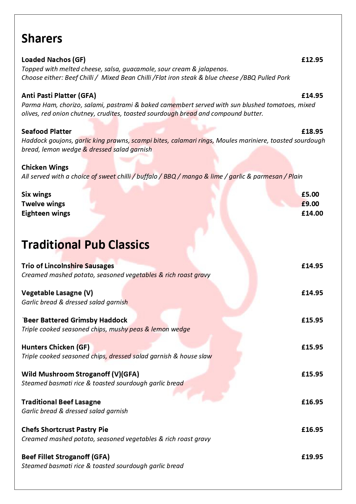SUNDAY MENU